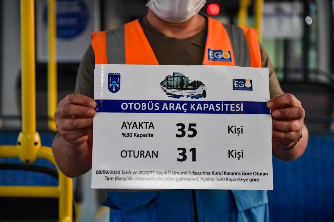 Ankara'da toplu taşıma araçlarına yolcu kapasite etiketleri yerleştiriliyor 1