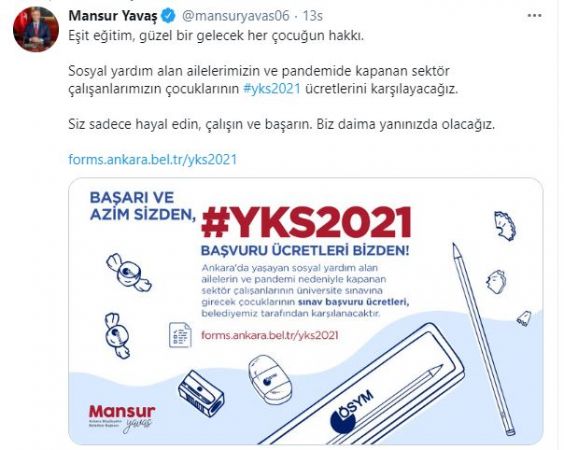 Ankara Büyükşehir Belediyesi YKS ücreti başvuru formu! ABB'den YKS 2021 sınav ücreti nasıl alınır? 2