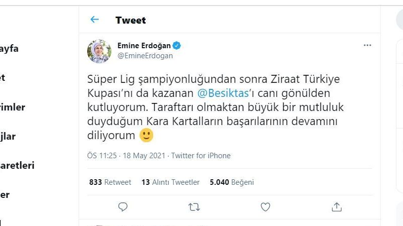 Emine Erdoğan Beşiktaş'ı Unutmadı! Twitter'dan Mesaj Yayınladı! 2