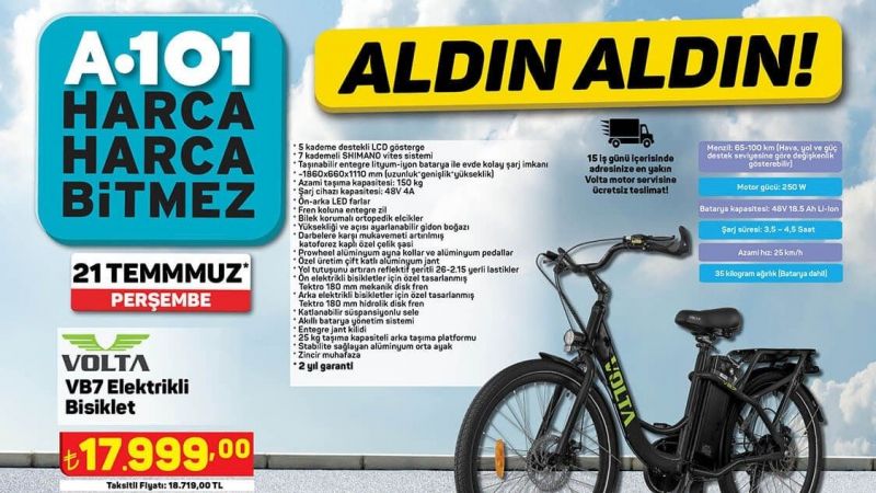 A101 Market İndirimli Elektrikli Bisiklet Geldi! 26 Jant Bisiklet 1.099 TL, Volta Elektrikli Bisiklet 17,999 TL! Herkes Bisiklete Binecek! Sakın Kaçırmayın… 3