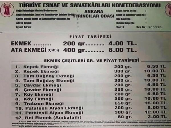 Ankara'da 200 GR EKMEK  4 TL Oldu! Normal Ekmek Fiyatları Ankara'da 5 Temmuz'da Bu Fiyattan Satılacak! 5