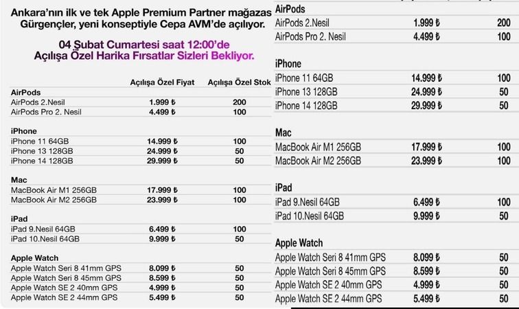 Ankara Çepa AVM'de Gürgençler Apple Mağazası Açıyor! İphone 11, 13, 14 Telefon Fiyatları Yarıya Düştü! 14.999 TL, 24.999 TL, 29.999 TL Yetişen Alacak! 3