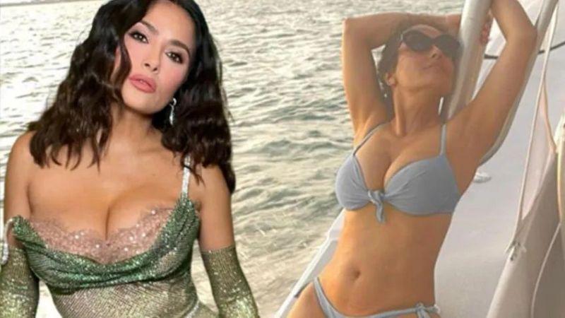 Salma Hayek 56 yaşına girdi; Teknede verdiği bikinili pozlarını olay oldu! Sosyal medya hep bir ağızdan haykırdı: “Hiç yaşlanmıyor…” 1