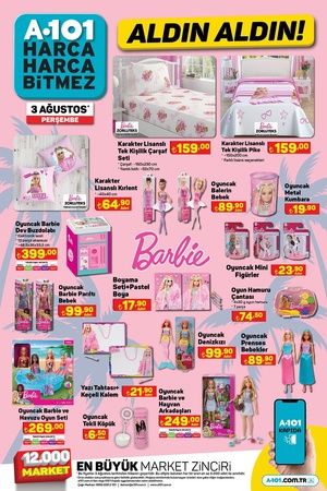 A101 Barbie haftasını başlatıyor: Kırlentler 64,90 TL, çarşaflar 159 TL, Barbie Bebekler 89,90 TL’ye satışa çıkıyor! İşte 3 Ağustos A101 indirimleri 2