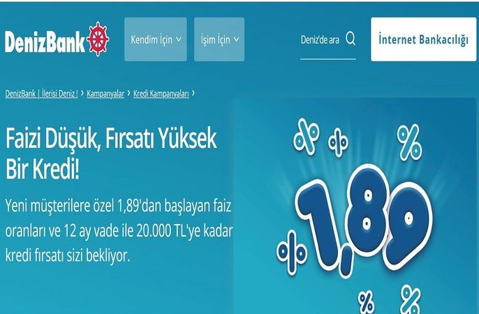 Denizbank’tan Ankaralılara Müjde! 20 Bin Lira Ödenecek! 1.89 faizli ihtiyaç kredisi kampanyası başlattı! Başvurular Başladı! 2