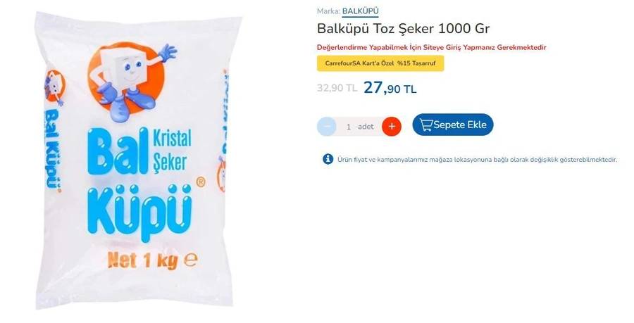 CarrefourSA marketlerinden toz şeker indirimi: 1 kilogramlık paketleri indirime soktuğunu duyurdu; fiyatları 27 TL’ye kadar düşü 3