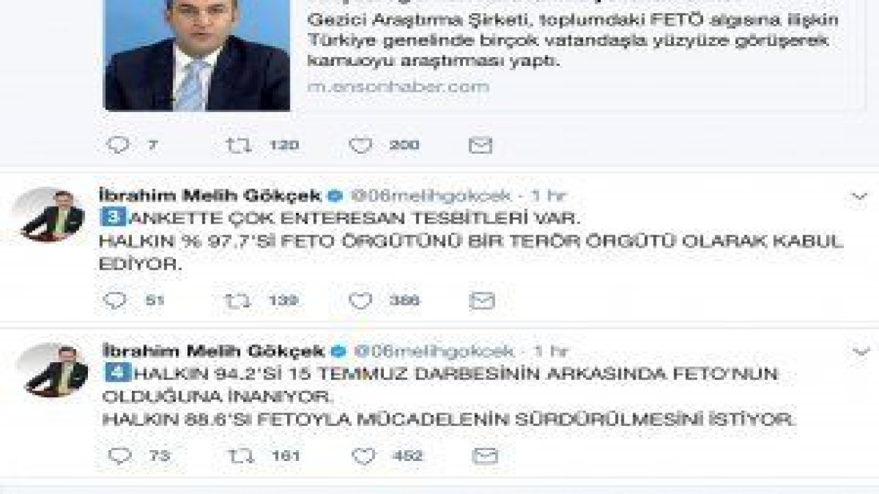 ANKARA BÜYÜKŞEHİR BELEDİYE BAŞKANI GÖKÇEK; FETÖ VE OHAL ANKETİNİ DEĞERLENDİRDİ