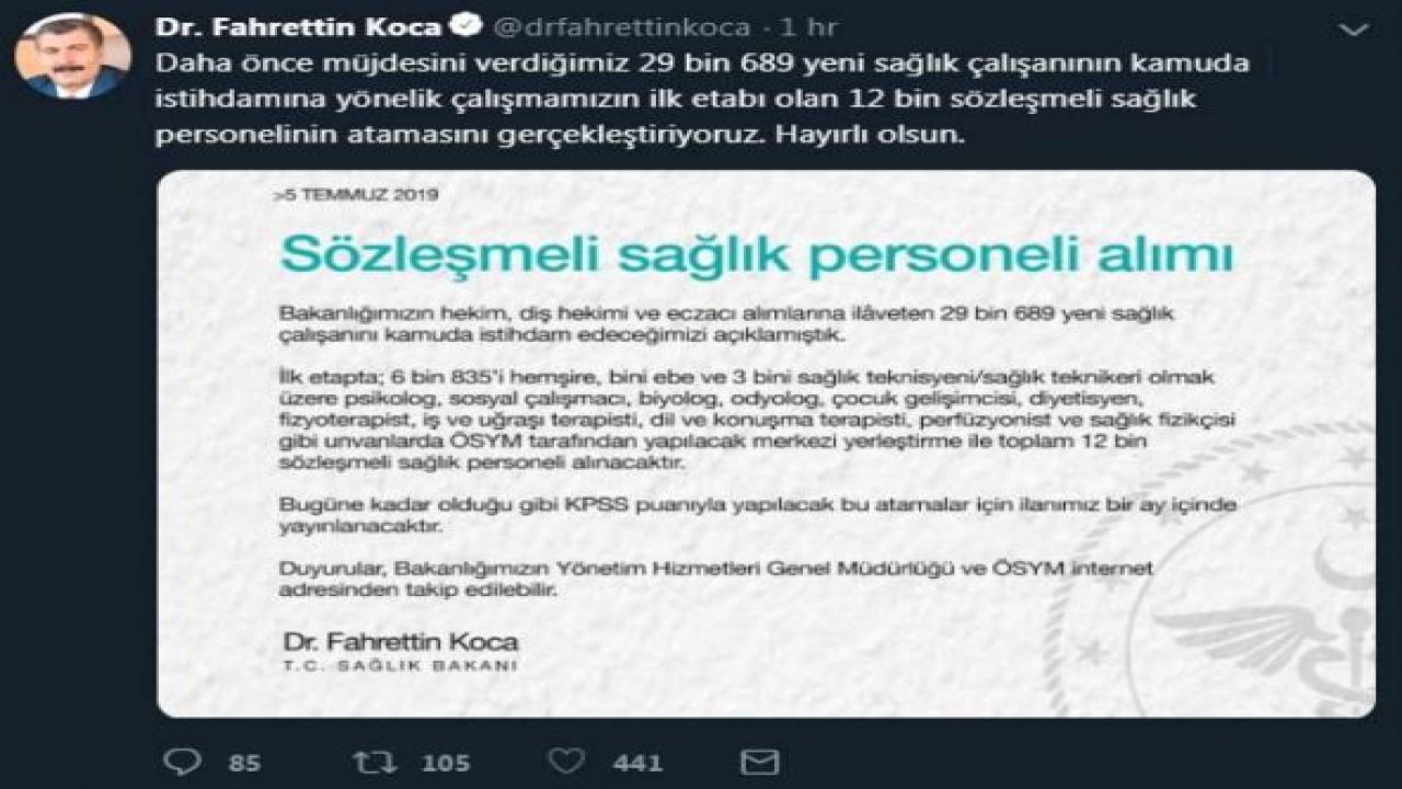 Bakan Koca: 12 bin sözleşmeli sağlık personeli alacağız