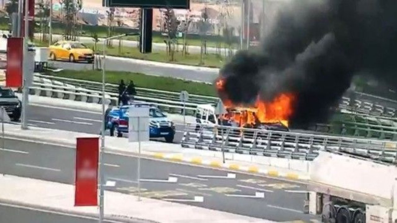 İstanbul Havalimanı’nda seyir halindeki VIP araç alev alev böyle yandı