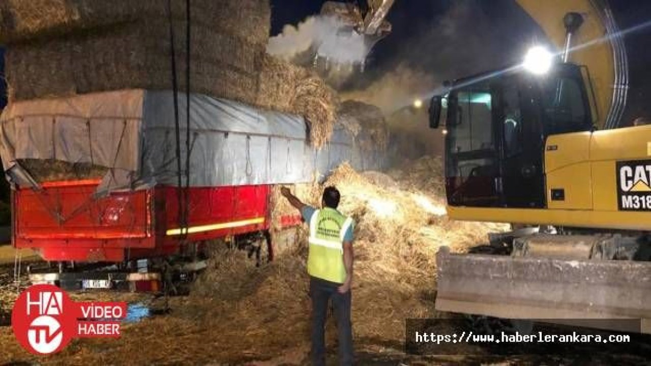 Başkentte saman yüklü kamyon yandı