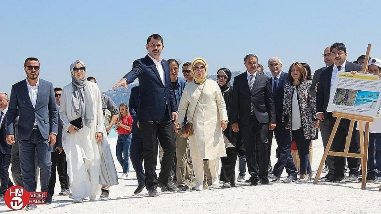 Emine Erdoğan ve Bakan Kurum, Salda Gölü’nde incelemelerde bulundu