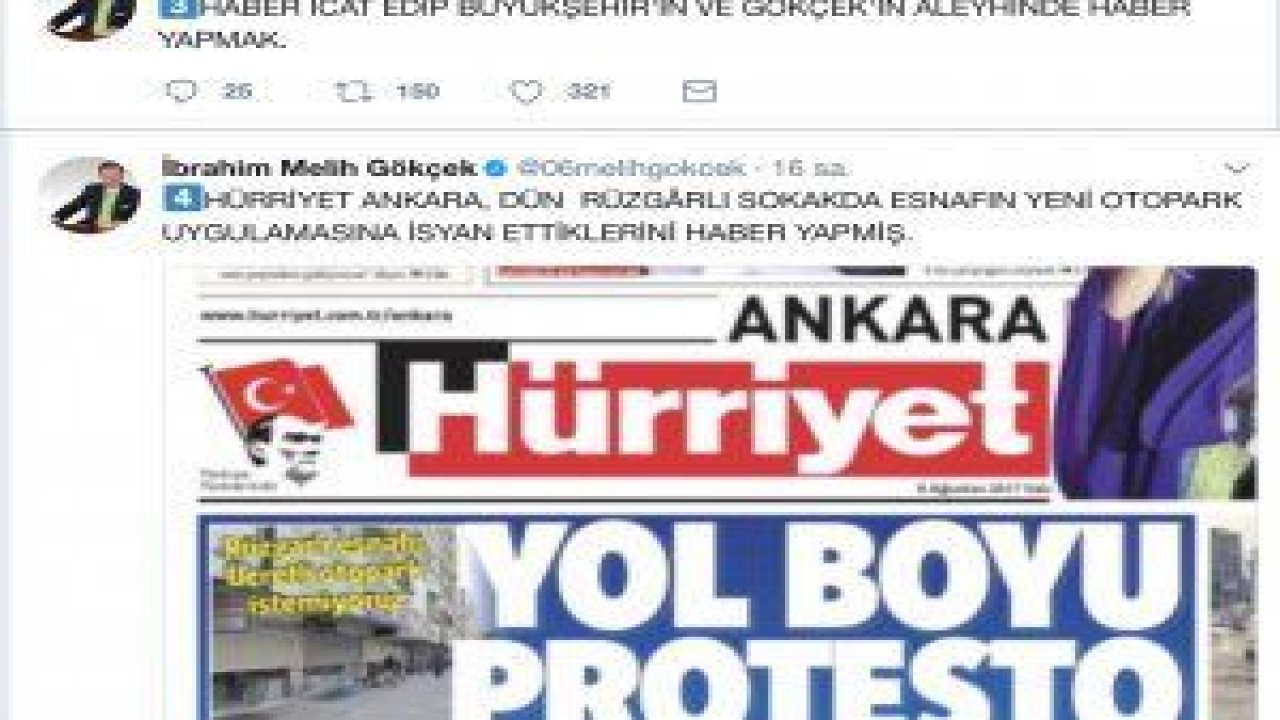 Ankara Büyükşehir Belediye Başkanı Melih Gökçek,  ‘Yol Boyu Protesto’ haberine tepki gösterdi