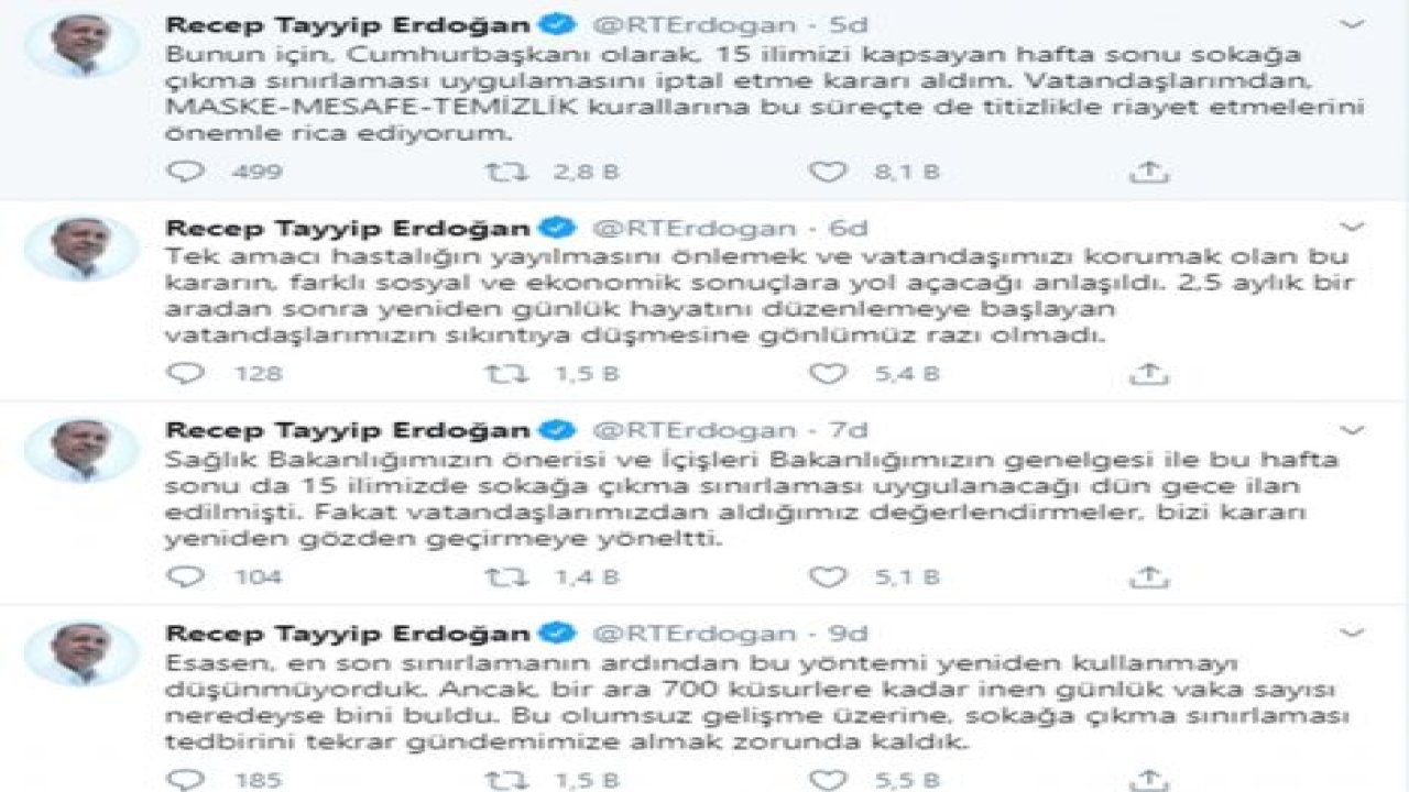 Hafta sonu uygulanacak sokağa çıkma kısıtlaması iptal edildi