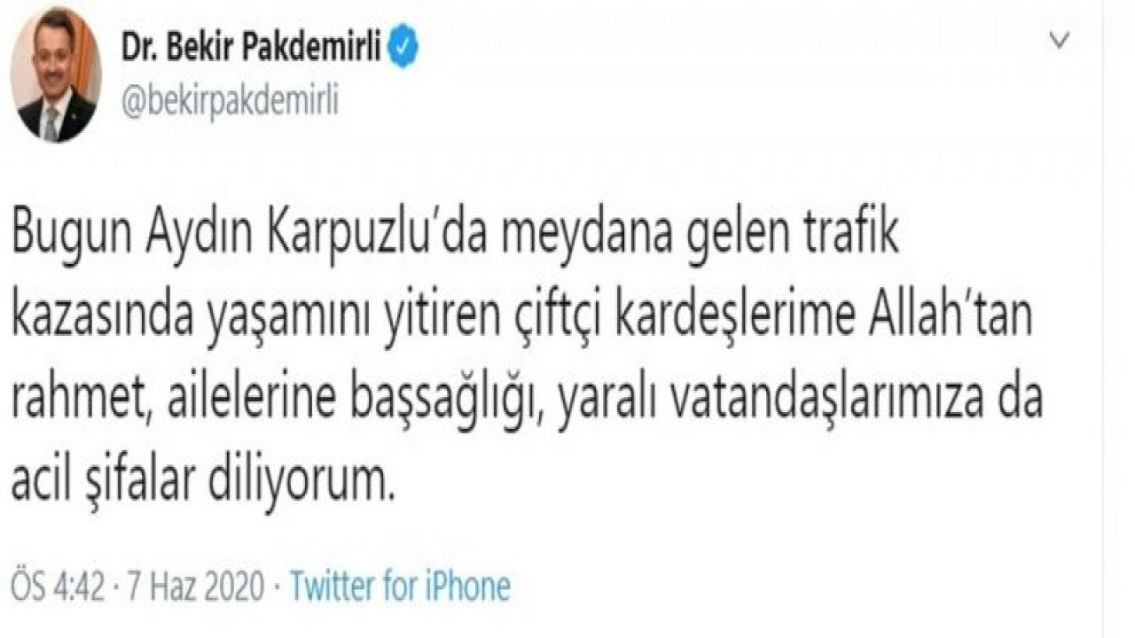 Bakan Pakdemirli’den tarım işçilerine başsağlığı mesajı