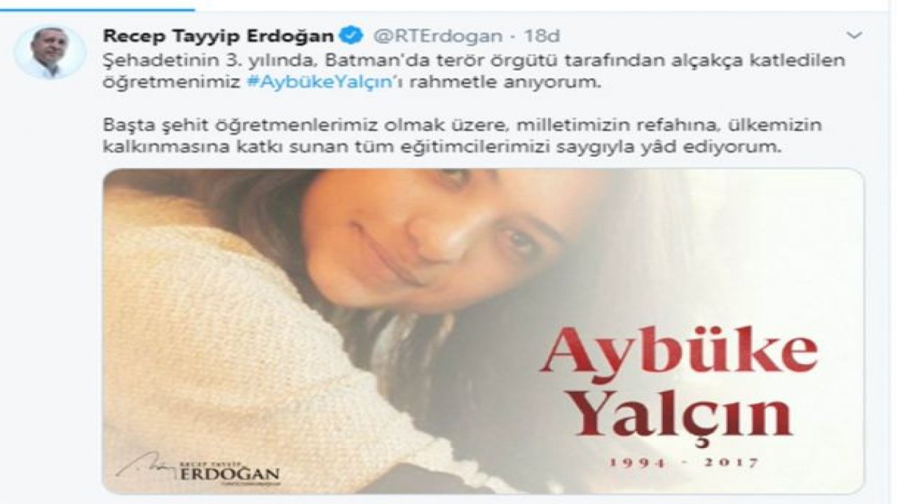 Cumhurbaşkanı Erdoğan’dan "Aybüke Yalçın" mesajı