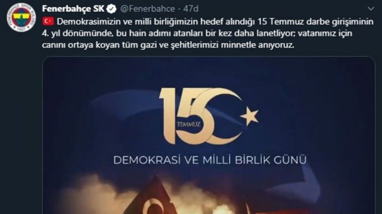 Beşiktaş, Fenerbahçe, Galatasaray ve Trabzonspor’dan, ’15 Temmuz Demokrasi ve Milli Birlik Günü’ mesajı