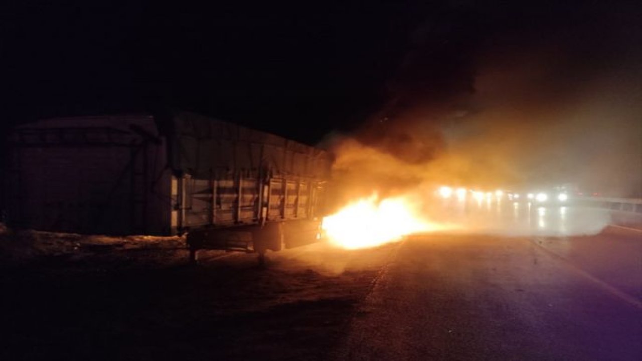Kırıkkale-Samsun yolunda tuğla yüklü tır yandı