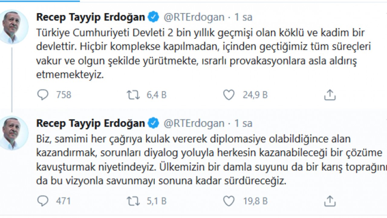 Cumhurbaşkanı Erdoğan Twitter'dan paylaşım yaptı: