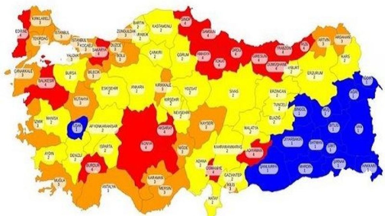 Türkiye'de düşük, orta, yüksek ve çok yüksek riskli iller hangileri? İşte O Harita