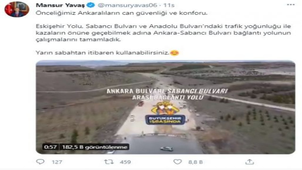 Ankara ve Sabancı bulvarı arası bağlantı yolu tamamlandı