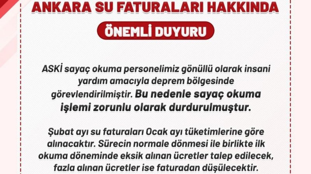 Ankara ASKİ'den Önemli Duyuru! Su Sayaç Okuma Durduruldu...