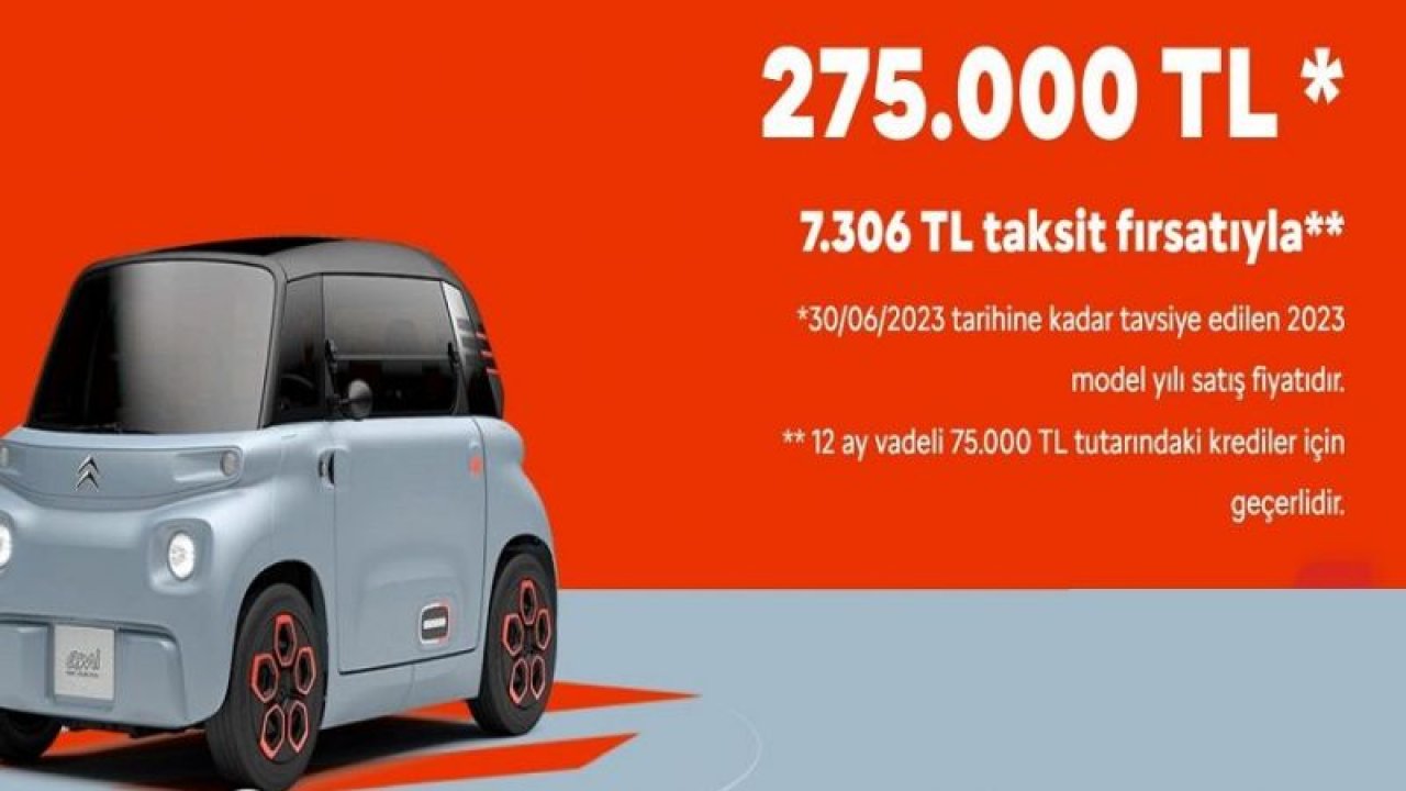 Citroen Ami Haziran Ayı Fiyatı Belli Oldu! 275 Bin TL Satışta... Online Başvurular Başladı! 75 Bin TL %1,99 faizli 12 ay kredi seçeneği sunuyor…