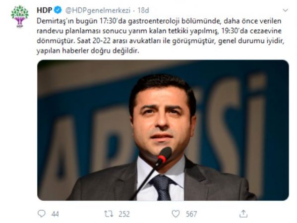 HDP'den Selahattin Demirtaş'la İlgili Açıklama Geldi: "Hastaneye Kaldırıldı"